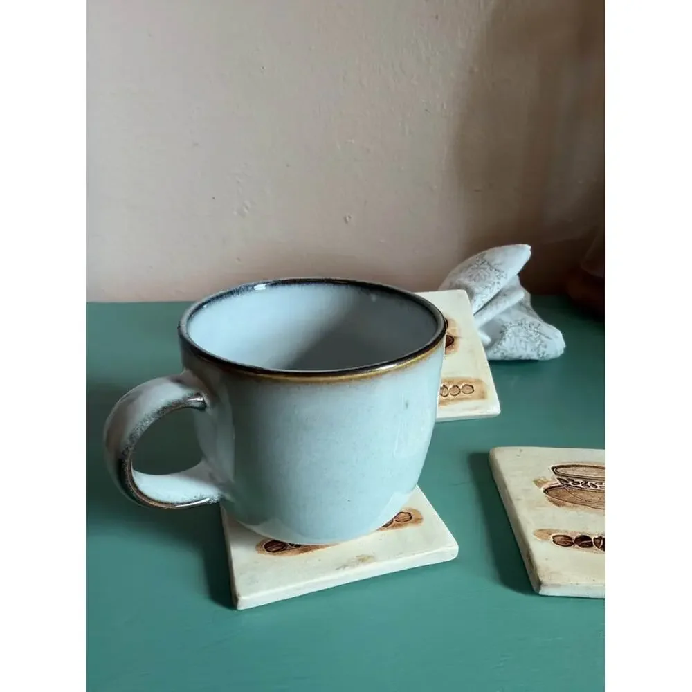 Set of 3 Ceramic Coffee-Themed Coasters | Café Kitchen Décor